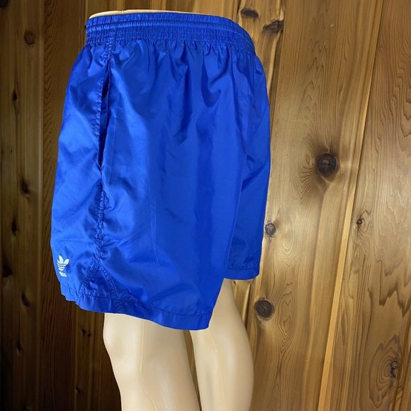 VTG 80s Adidas Track High Shorts Men's Size Large Solid Blue Trifold Polyester - Picture 7 of 10